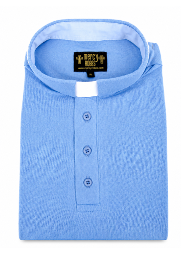 Mens Clergy Polo Short Sleeves Tab Collar Shirt (Light Blue)