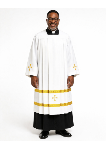 Mens Square Neck Long Surplice With Gold Lace