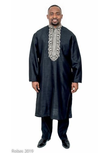 Mens Clergy Kurta Style 7455 (Black/Gold)