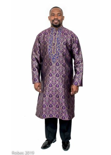 Mens Clergy Kurta Style K 7452 (Black/Purple-Gold)