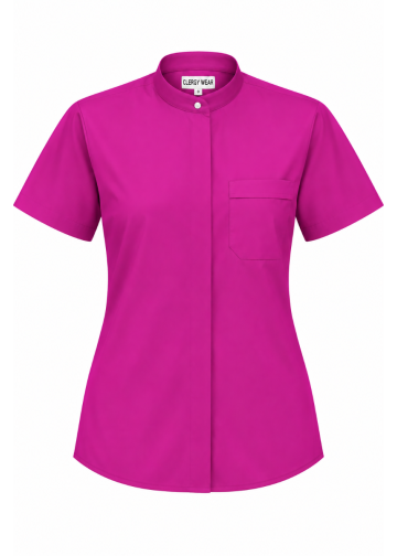 Clergy Wear Brand Womens Short Sleeves Full Collar Clergy Shirt (Fuchsia)