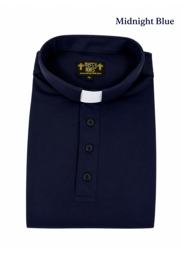 Mens Clergy Polo Short Sleeves Tab Collar Shirt (Midnight Blue)