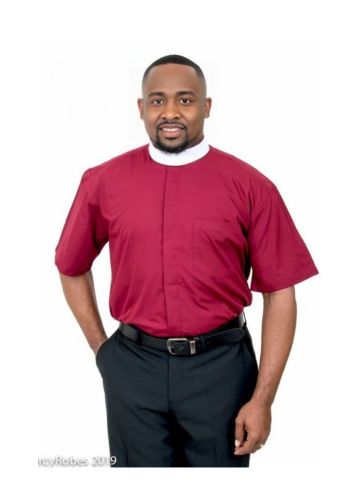 Mens Short Sleeve Roman Collar Clerical Shirt (Burgundy)