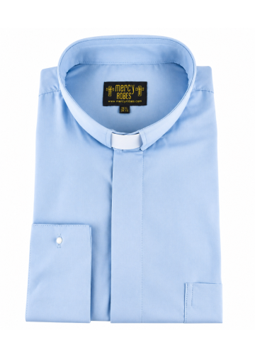 Mens Long Sleeve French Cuff Tab Collar Clergy Shirt (Light Blue)