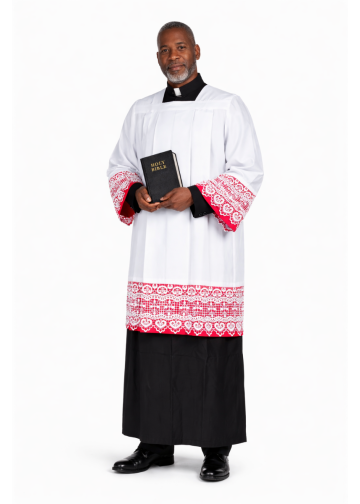 Surplice With Lace Style SUR1025 (White/Red)