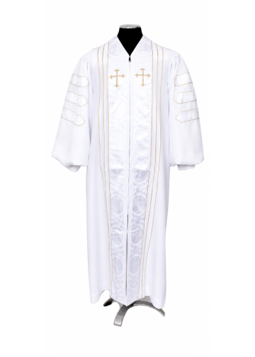 Womens Pulpit Robe Style Ppr-091720 White/Gold (With Doctoral Bars)