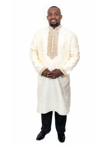 Mens Clergy Kurta Style 7455 (Cream/Gold)