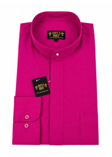 Mens Long Sleeve Standard Cuff Roman Pontiff Full Collar Clergy Shirt (Fuchsia)