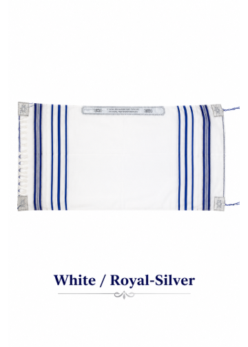 Prayer Shawl (White/Royal/Silver) 32" X 71"