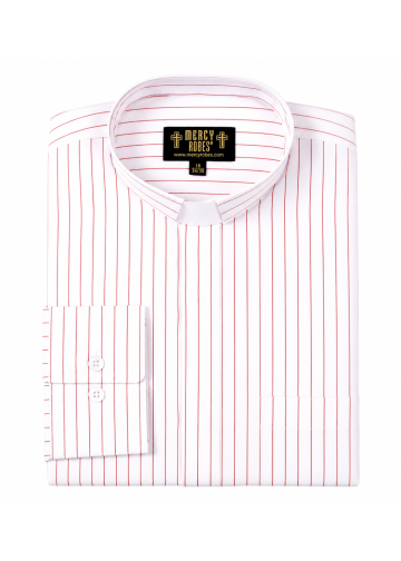 Mens Pin Stripe Clergy Tab Collar Shirt (White/Red)