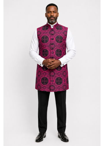 Mens 3/4 Clergy Vest (Fuchsia/Black LT)