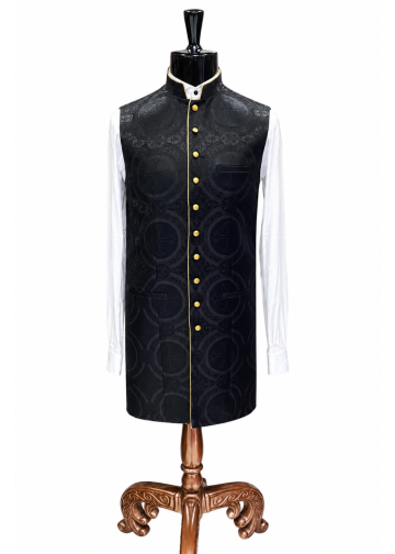 Mens 3/4 Clergy Vest (Black LT/Gold)