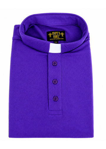 Mens Clergy Polo Short Sleeves Tab Collar Shirt (Roman Purple)