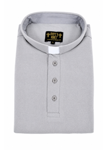 Mens Clergy Polo Short Sleeves Tab Collar Shirt (Light Grey)