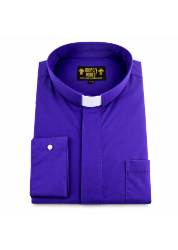 Mens Long Sleeve French Cuff Tab Collar Clergy Shirt (Roman Purple)