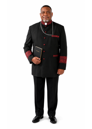 Clergy Jacket 011 (Black/Black-Red Brocade LT)