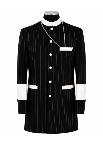Mens Pinstripe Clergy Jacket With Pants (Navy/White)