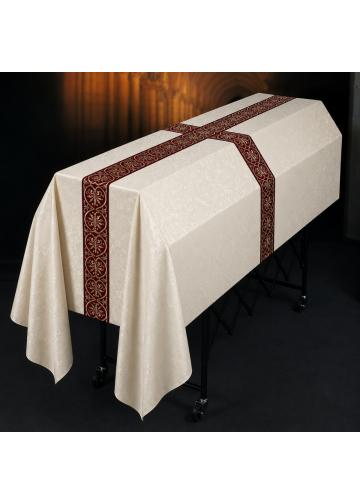Premium Ivory Funeral Pall with Burgundy & Gold Cross Trim 8' x 12'