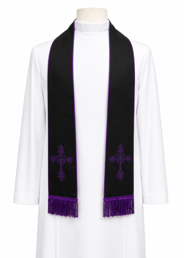 Womens Clergy Short Visitation Stole LR142 (Black/Purple)