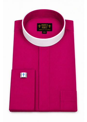 Mens Long Sleeve French Cuff Roman Collar Shirt (Fuchsia)