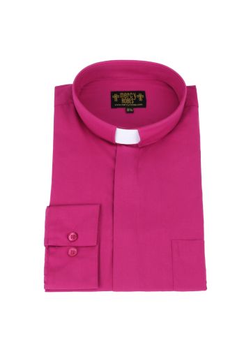 Mens Long Sleeve Standard Cuff Tab Collar Clergy Shirt (Fuchsia)