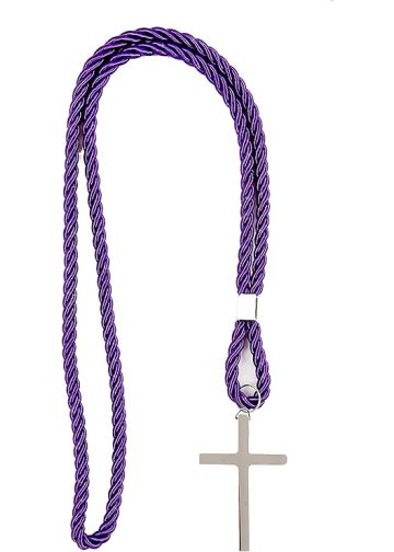 Roman  Purple Clergy Cord With Silver Cross