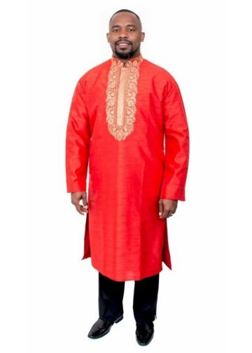 Mens Clergy Kurta Style 7455 (Red/Gold)