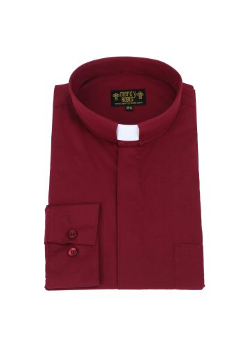 Mens Long Sleeve Standard Cuff Tab Collar Clergy Shirt (Burgundy)