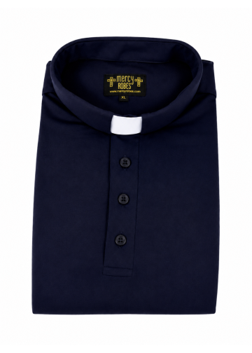 Mens Clergy Polo Short Sleeves Tab Collar Shirt (Midnight Blue)