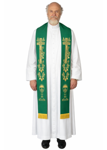 Long Clergy Stole Style Smq-056 (Green/Gold)