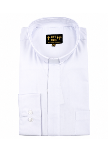 Mens Long Sleeve Standard Cuff Tab Collar Clergy Shirt (White)