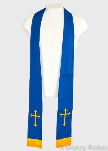 Reversible Stole Rvs003 (Royal Blue/Gold & White/Gold)