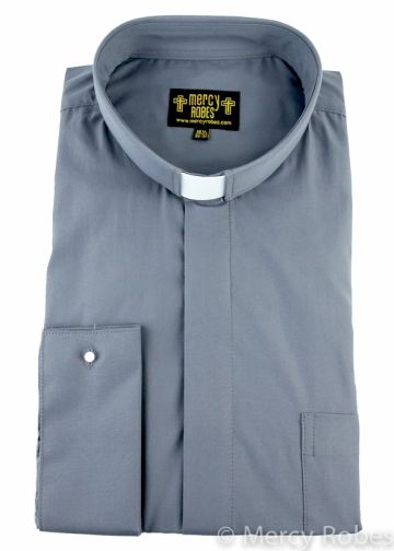 Mens Long Sleeve French Cuff Tab Collar Clergy Shirt (Dark Grey)