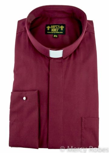 Mens Long Sleeve French Cuff Tab Collar Clerical Shirt (Burgundy)