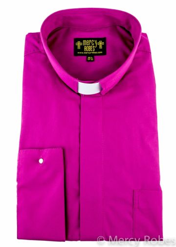 Mens Long Sleeve French Cuff Tab Collar Clerical Shirt (Fuchsia)