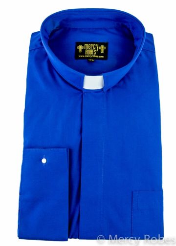 Mens Long Sleeve French Cuff Tab Collar Clergy Shirt (Royal Blue)