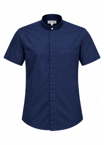 Clergy Wear Brand Womens Short Sleeves Roman Collar Clergy Shirt (Navy Blue)