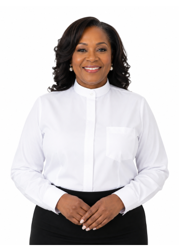 Womens Long Sleeves Roman Collar Clergy Shirt (White)