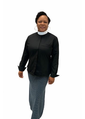 Womens Long Sleeves Roman Collar Clergy Shirt (Black)