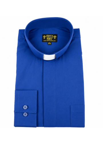 Mens Long Sleeve Standard Cuff Tab Collar Clergy Shirt (Royal Blue)