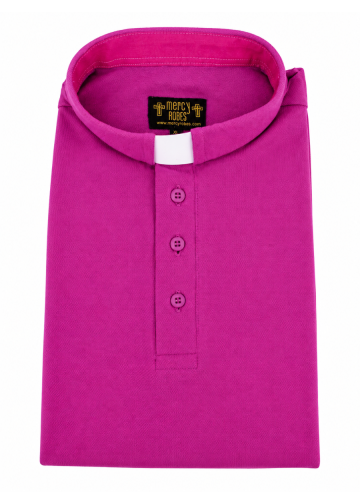 Mens Clergy Polo Short Sleeves Tab Collar Shirt (Fuchsia)
