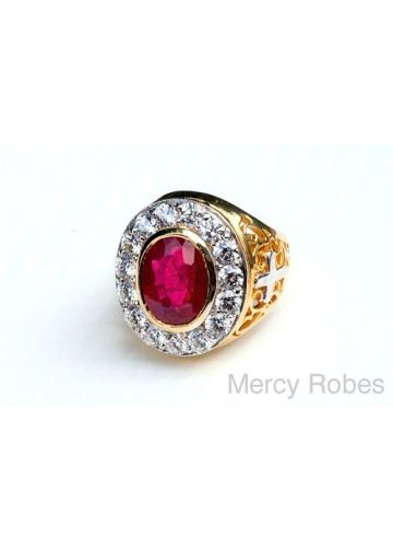 Mens Bishop Ring Style Mercy2014 (G R) (Red Ruby)