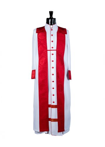 Mens Clergy Robe Style Exd185 Exclusive (White/Red Lt) With Chimere