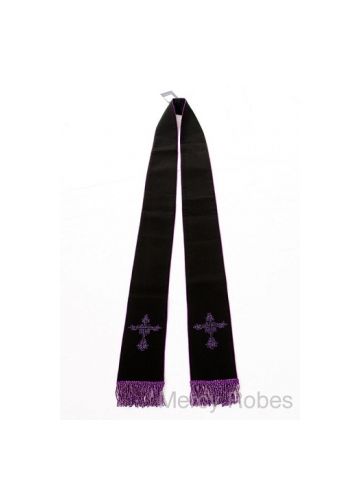 Womens Clergy Short Visitation Stole LR142 (Black/Purple)