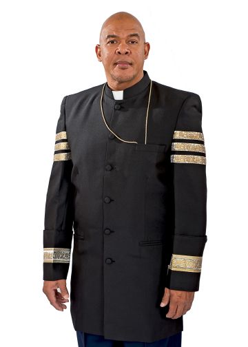 Mens Clergy Jacket Style Cjn125 (Black/Gold) With Bars