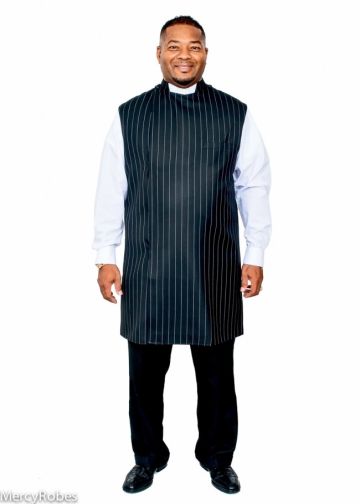 Clergy Apron Style 01 (Black/White Pinstripe)
