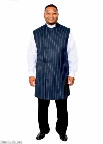 Clergy Apron Style 02 (Navy Blue/White Pinstripe)