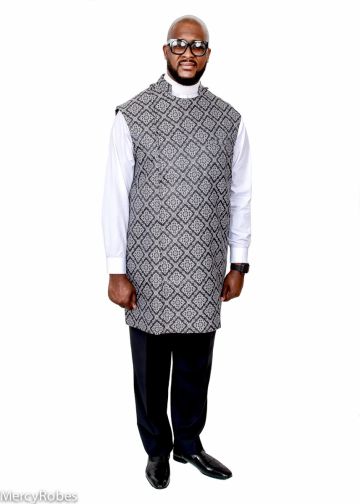 Clergy Apron (Black- Silver  Brocade)