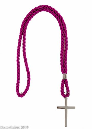 Premium Solid Clergy Cord With Cross (Red Purple)
