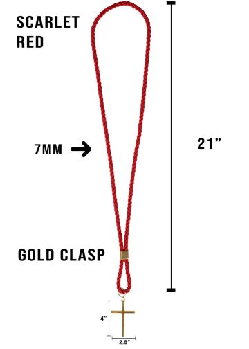 Scarlet Red Clergy Cord with Gold Cross 4"x2.50"